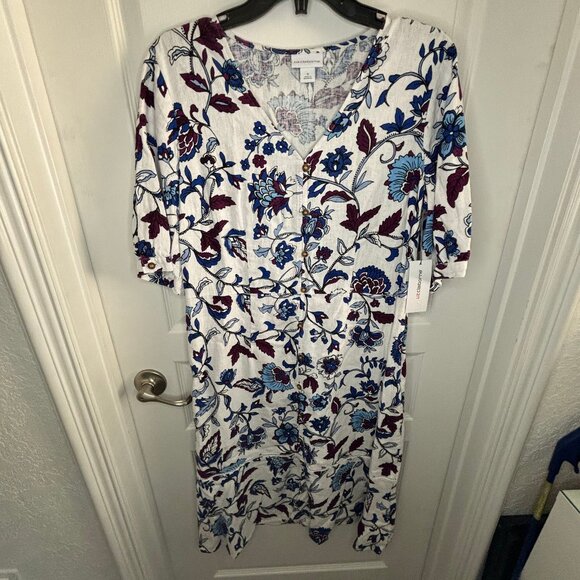 Liz Claiborne Women's Dress, White Floral A-Line Dress Elbow Sleeve Size 6 NEW - Picture 2 of 5